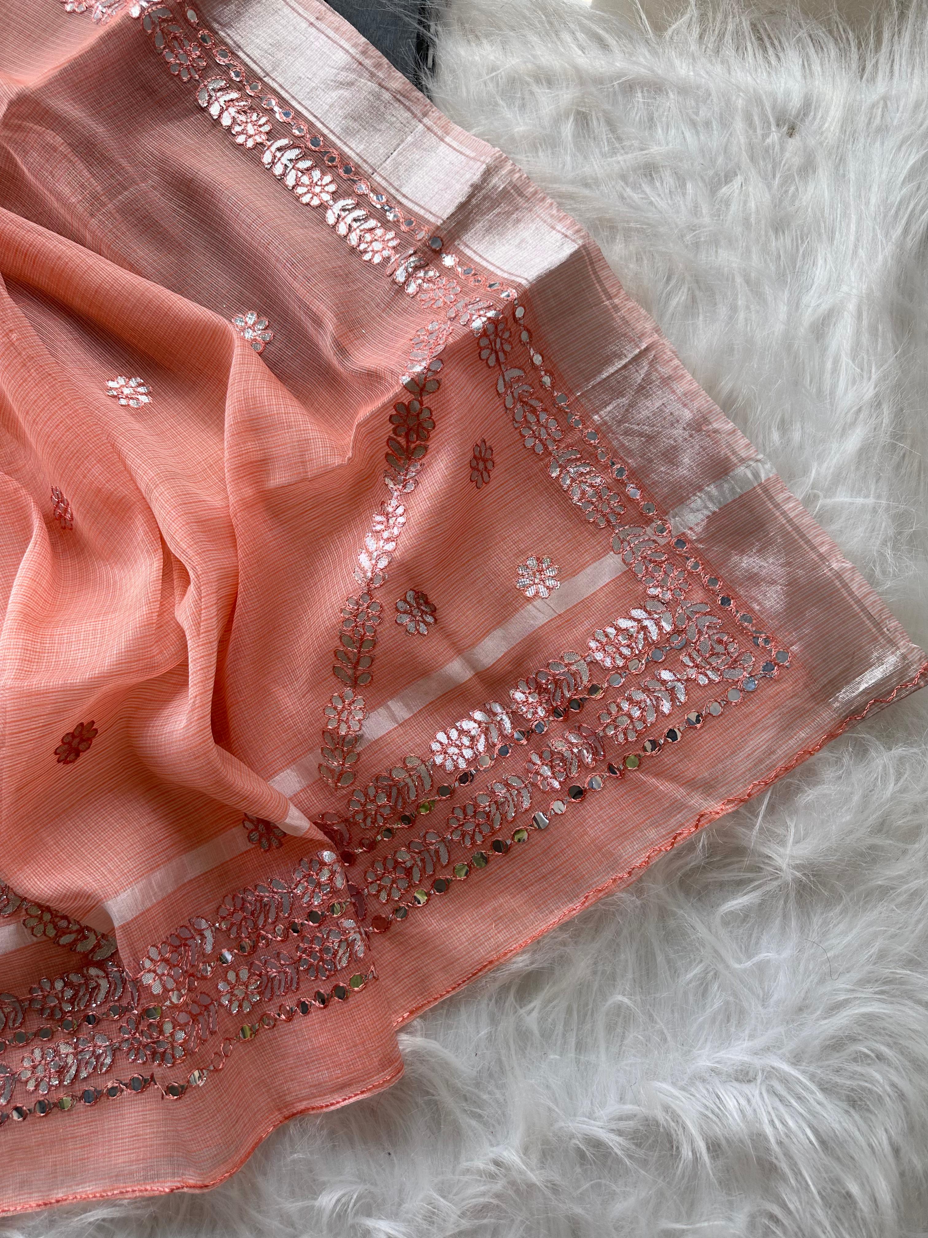 Peachmode Peach Kota Doriya Gota Patti Saree - Image 6