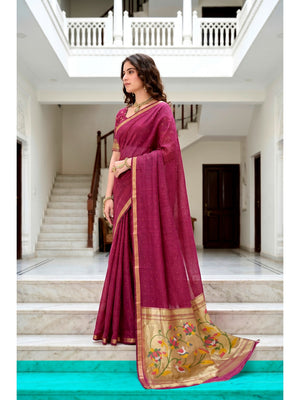 Peachmode Pink Cotton Blend Prachi Cotton Saree - Image 2