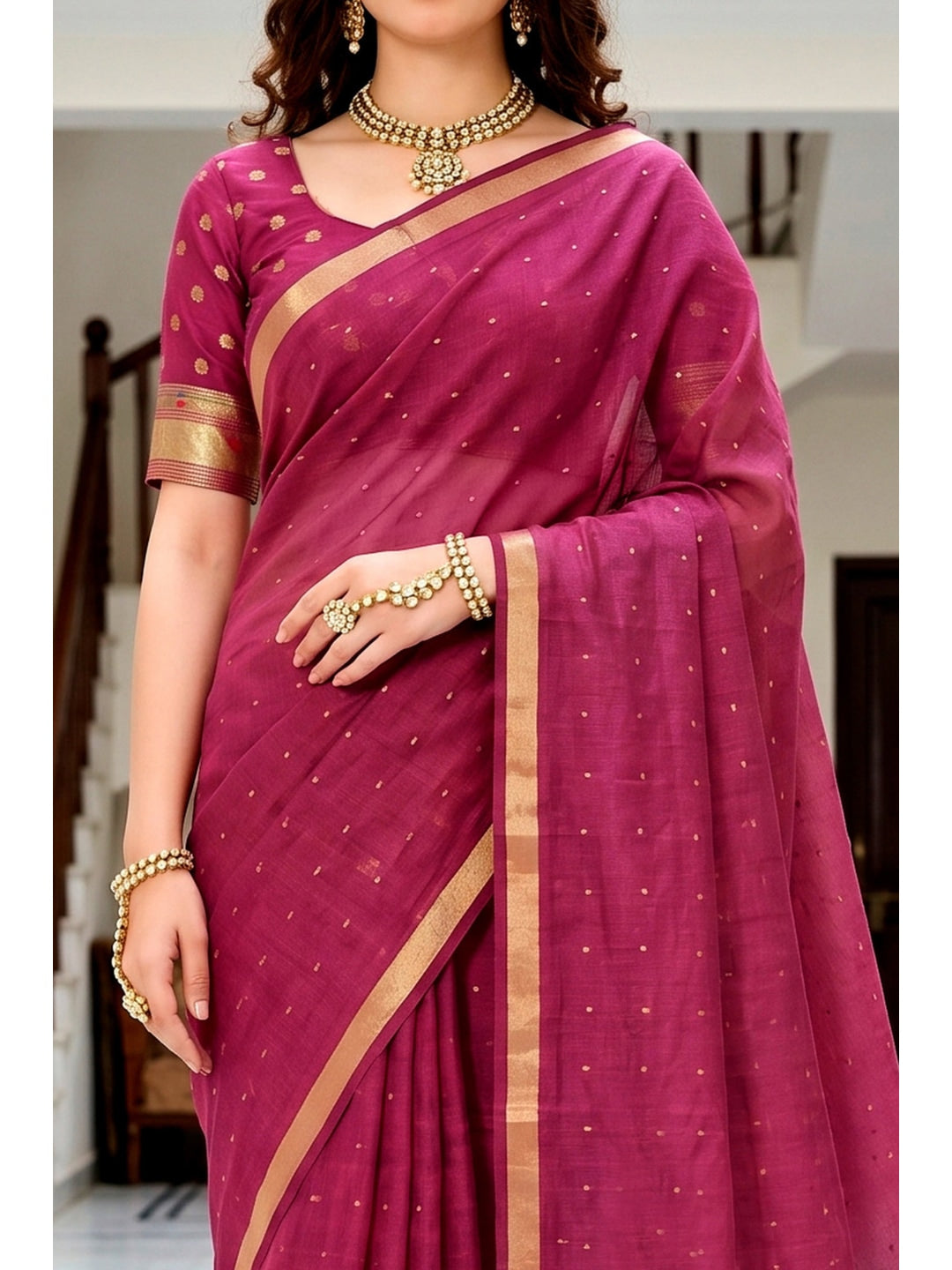 Peachmode Pink Cotton Blend Prachi Cotton Saree - Image 5