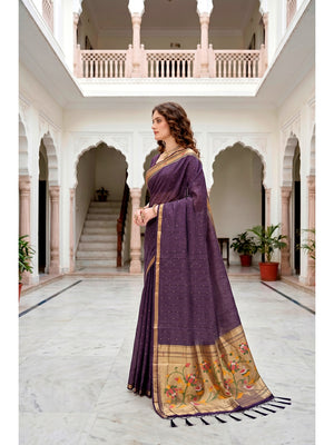 Peachmode Violet Cotton Blend Prachi Cotton Saree - Image 2