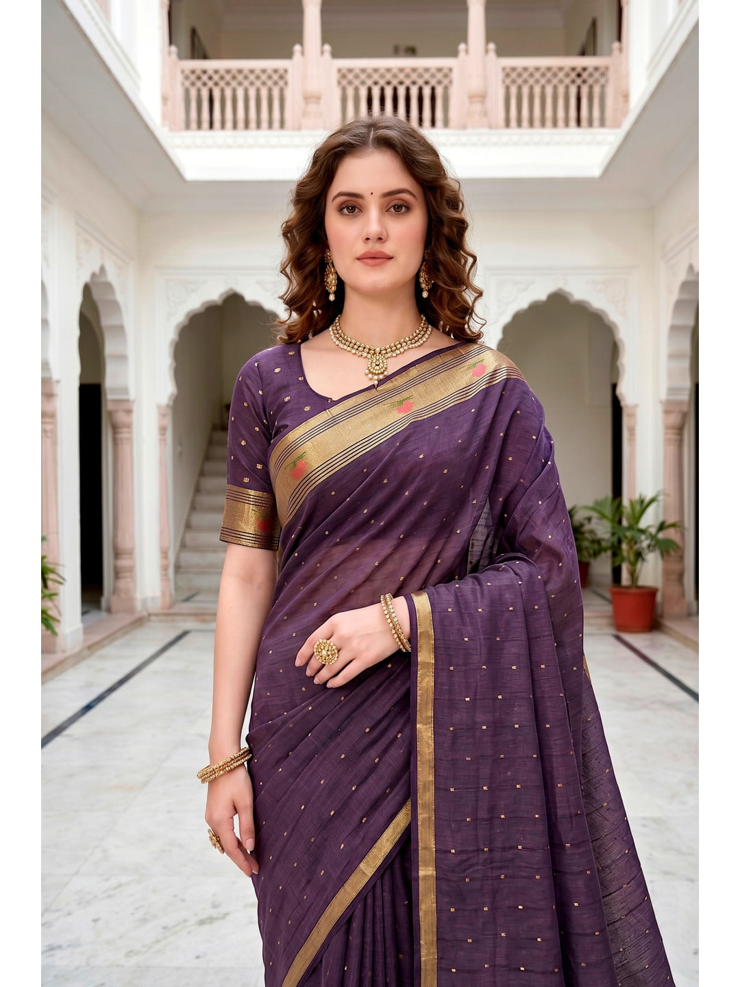 Peachmode Violet Cotton Blend Prachi Cotton Saree - Image 3