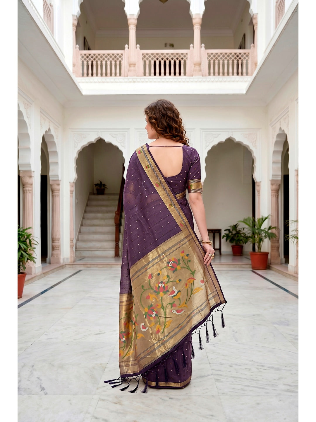 Peachmode Violet Cotton Blend Prachi Cotton Saree - Image 4