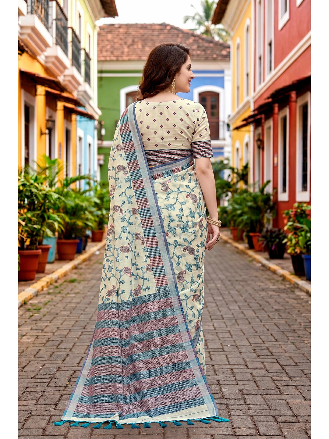 Peachmode Blue Cotton Blend Ruchi Cotton Saree - Image 4