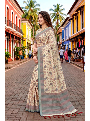 Peachmode Cream Cotton Blend Ruchi Cotton Saree - Image 2