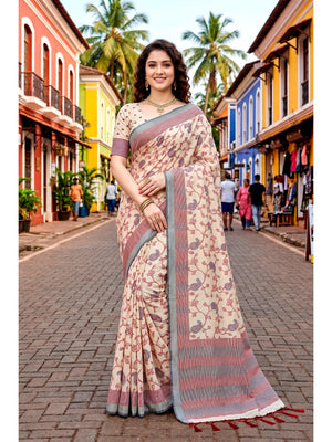 Peachmode Cream Cotton Blend Ruchi Cotton Saree - Image 1