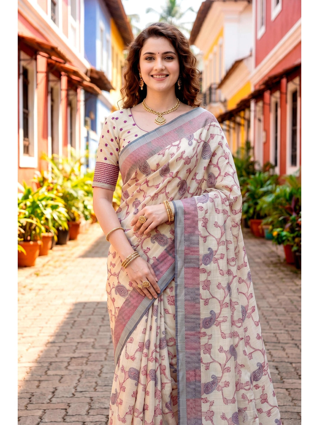 Peachmode Red Cotton Blend Ruchi Cotton Saree - Image 3