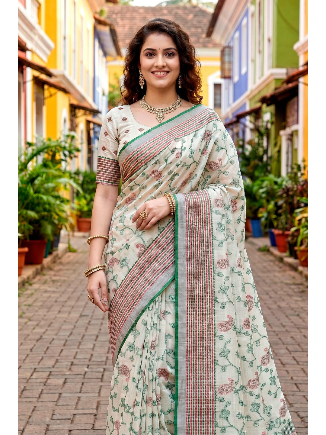 Peachmode Green Cotton Blend Ruchi Cotton Saree - Image 3
