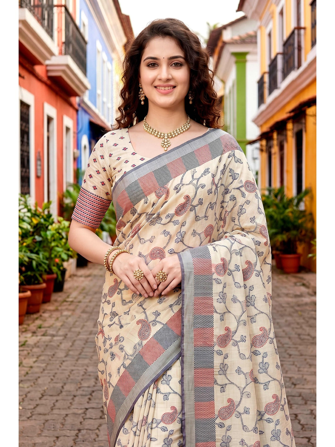 Peachmode Red Cotton Blend Ruchi Cotton Saree - Image 3