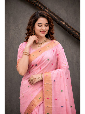 Peachmode Pink Cotton Blend Rudrani Saree - Image 2