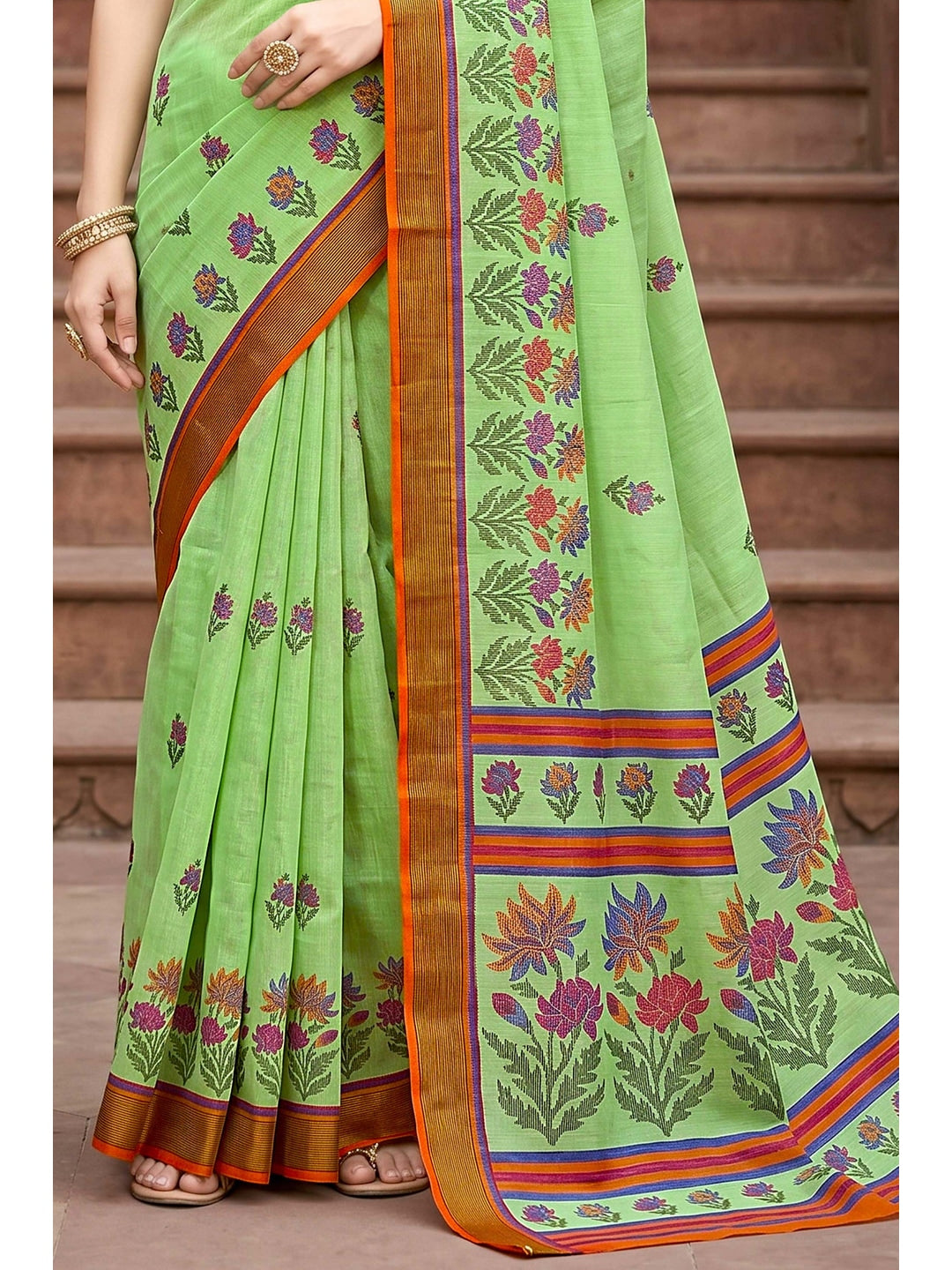 Peachmode Green Georgette Saree - Image 4