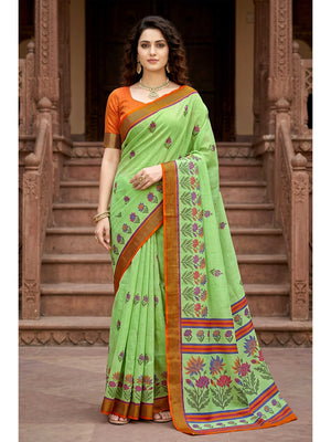 Peachmode Green Georgette Saree - Image 1