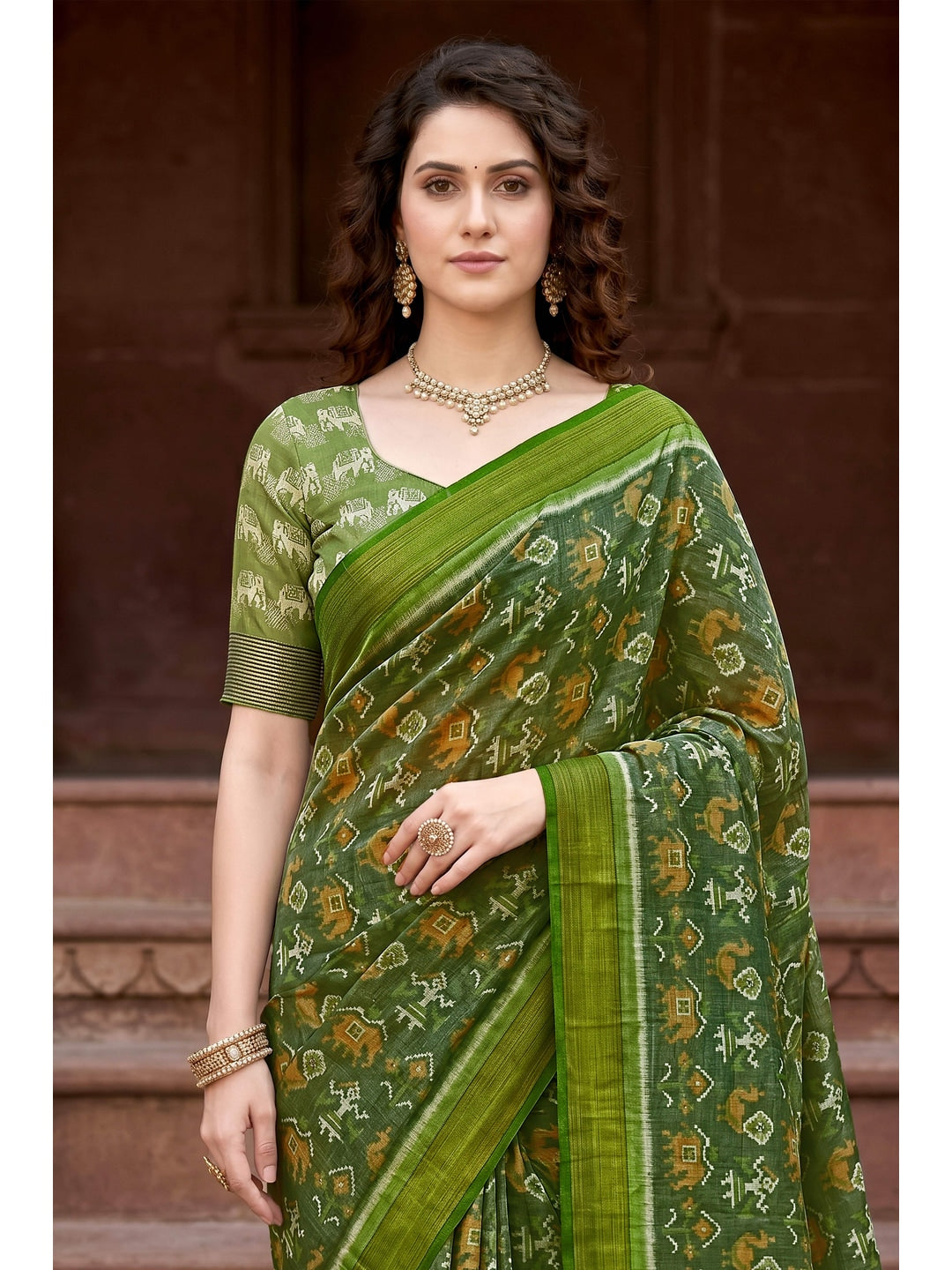 Peachmode Green Georgette Saree - Image 4