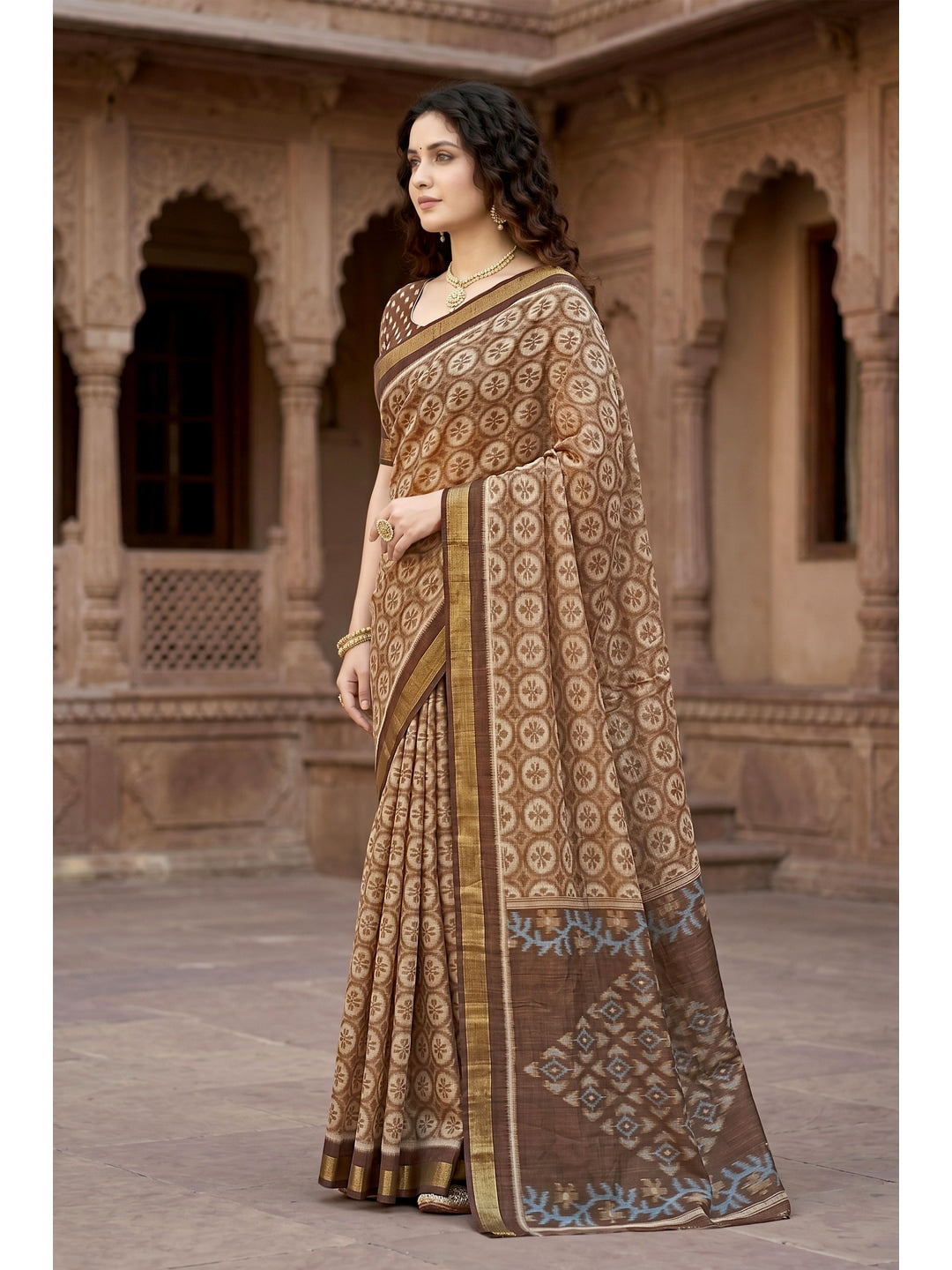 Peachmode Brown Georgette Saree - Image 2