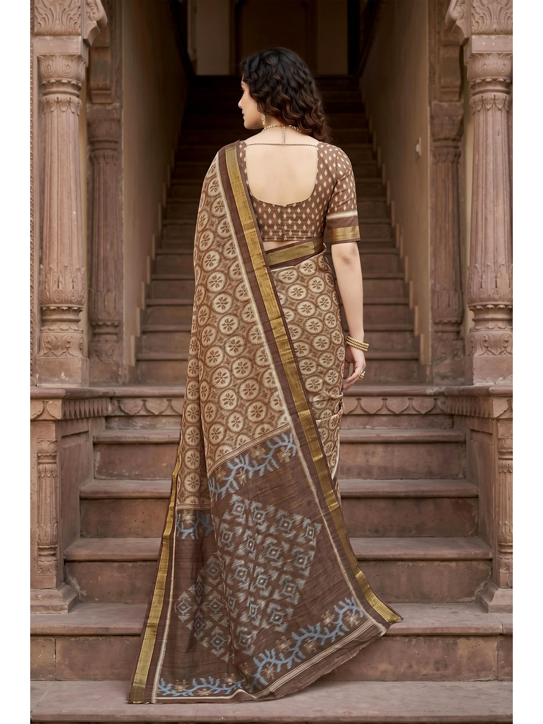 Peachmode Brown Georgette Saree - Image 3