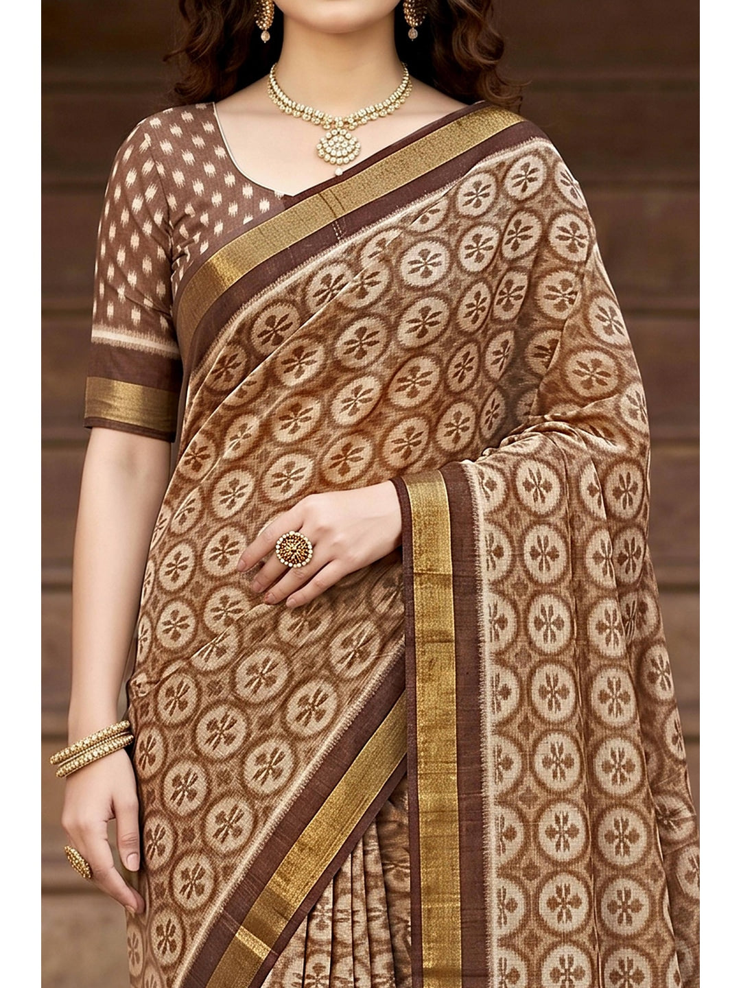 Peachmode Brown Georgette Saree - Image 5