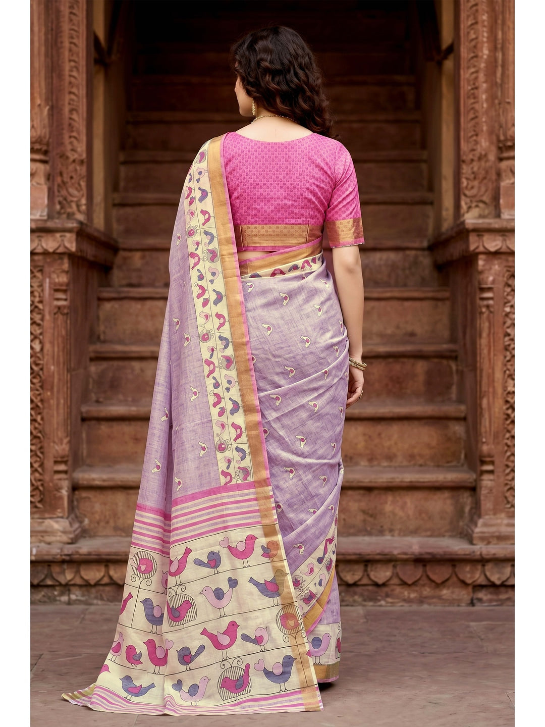 Peachmode Lavender Georgette Saree - Image 3