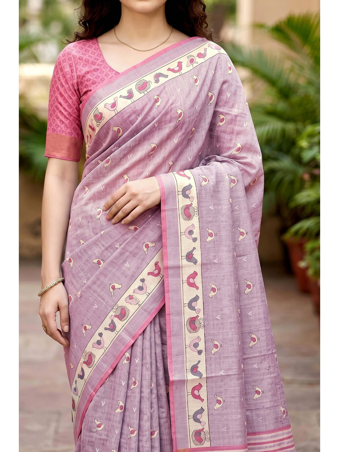 Peachmode Lavender Georgette Saree - Image 5