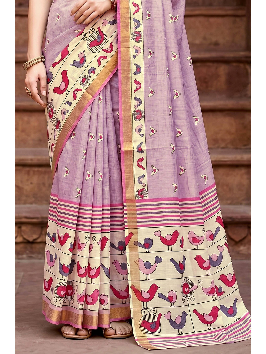 Peachmode Lavender Georgette Saree - Image 6