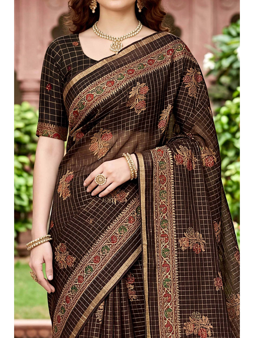 Peachmode Coffee Brown Georgette Saree - Image 5