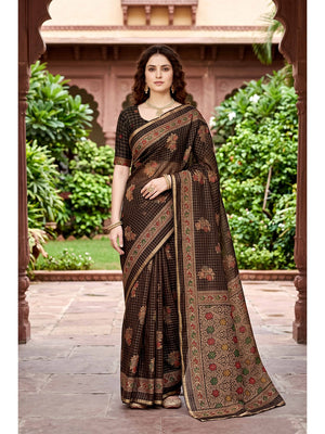 Peachmode Coffee Brown Georgette Saree - Image 1