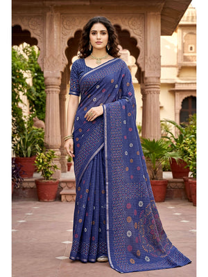 Peachmode Navy Blue Georgette Saree - Image 1
