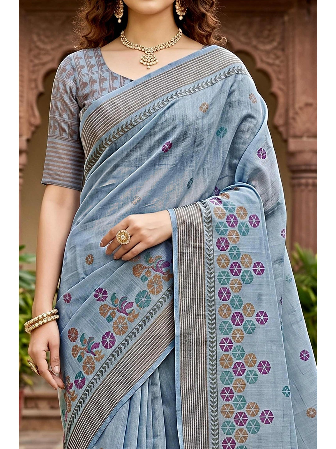 Peachmode Grey Georgette Saree - Image 5