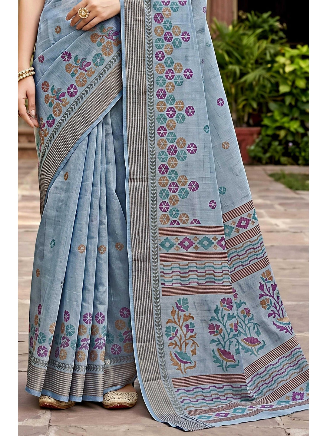 Peachmode Grey Georgette Saree - Image 6