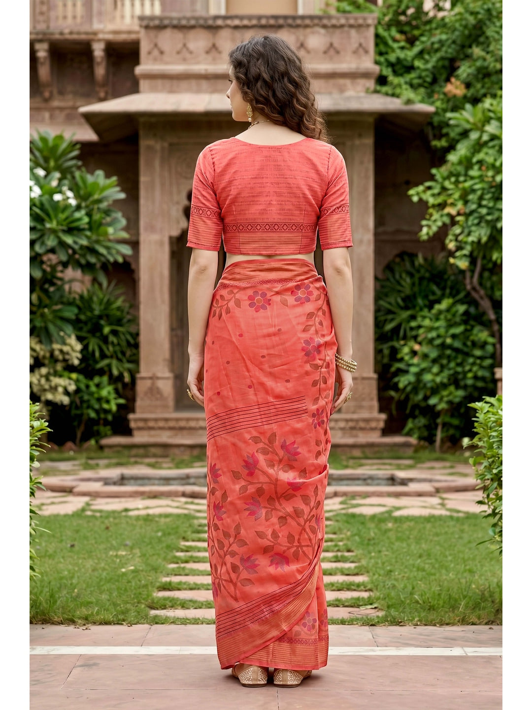 Peachmode Peach Georgette Saree - Image 2