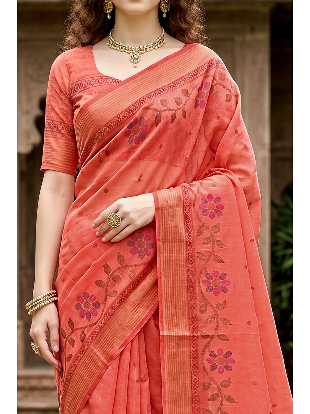 Peachmode Peach Georgette Saree - Image 5