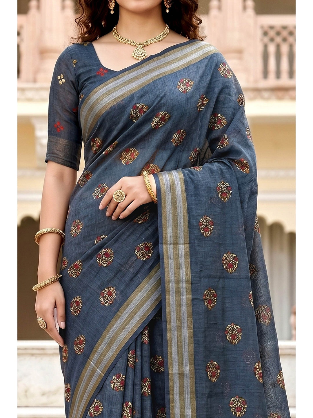 Peachmode Grey Georgette Saree - Image 5