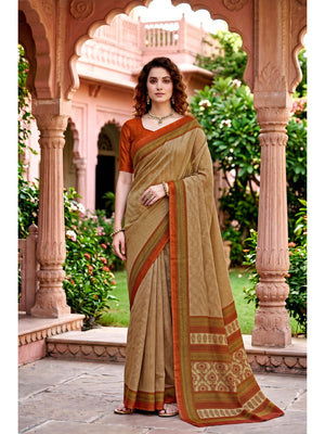 Peachmode Beige Georgette Saree - Image 1
