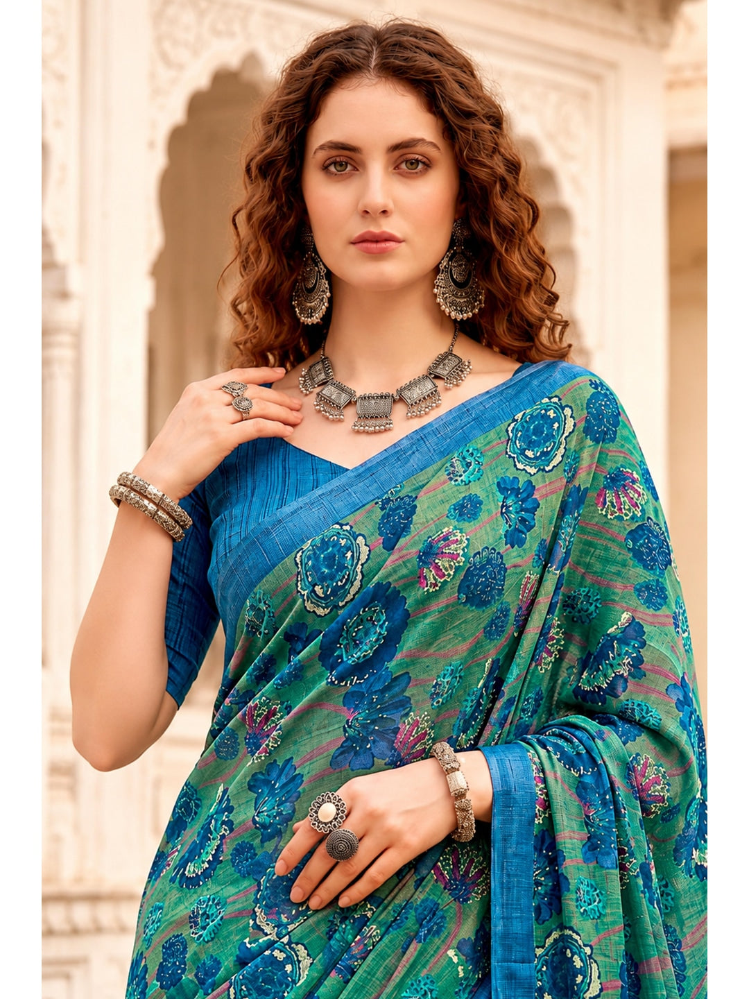 Peachmode Green Cotton Blend Sanskriti Saree - Image 2