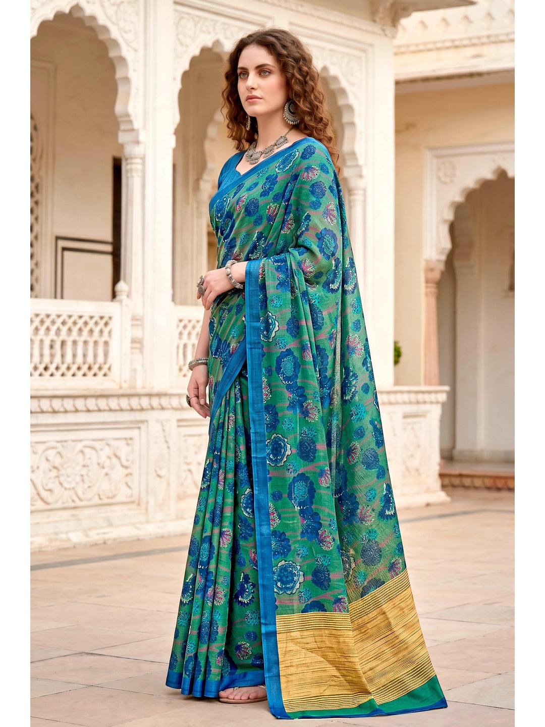 Peachmode Green Cotton Blend Sanskriti Saree - Image 4