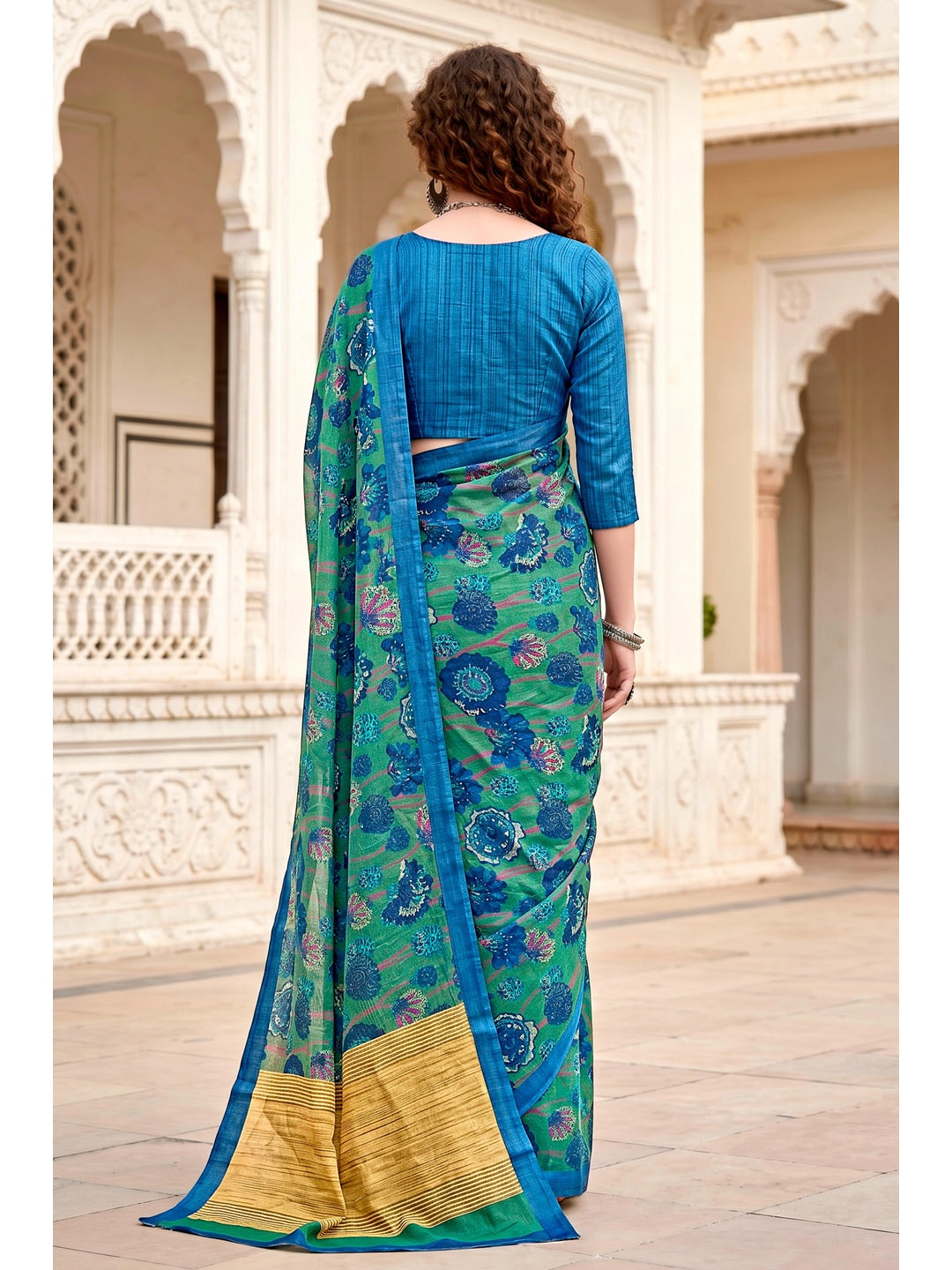 Peachmode Green Cotton Blend Sanskriti Saree - Image 5