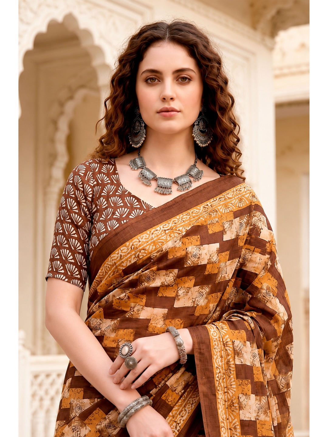 Peachmode Coffee Brown Cotton Blend Sanskriti Saree - Image 2