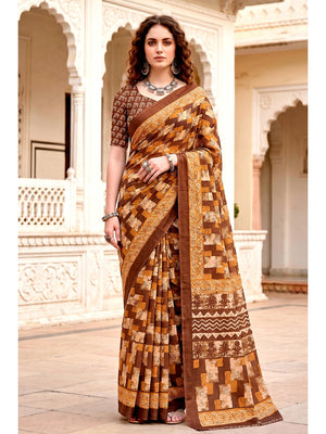 Peachmode Coffee Brown Cotton Blend Sanskriti Saree - Image 1