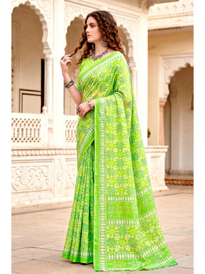 Peachmode Green Cotton Blend Sanskriti Saree - Image 2