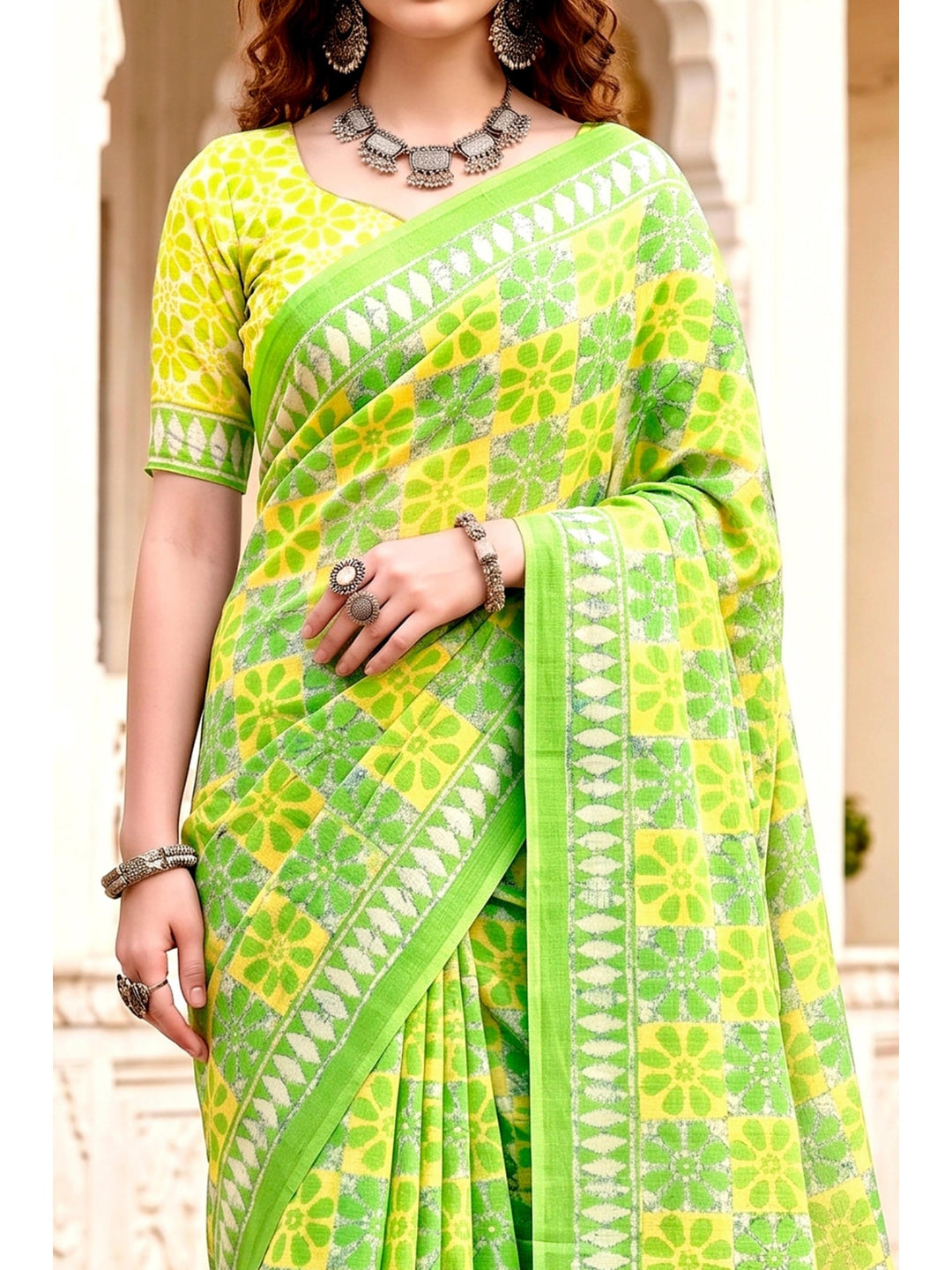 Peachmode Green Cotton Blend Sanskriti Saree - Image 4
