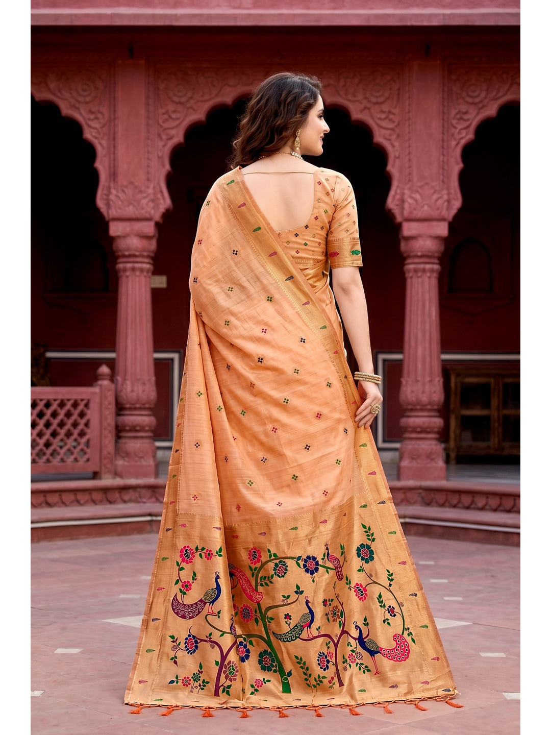 Peachmode Peach Cotton Blend Tanya Cotton Saree - Image 3