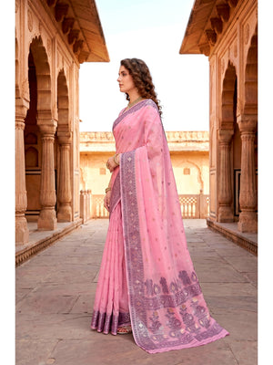 Peachmode Pink Cotton Blend Urvi Cotton Saree - Image 2