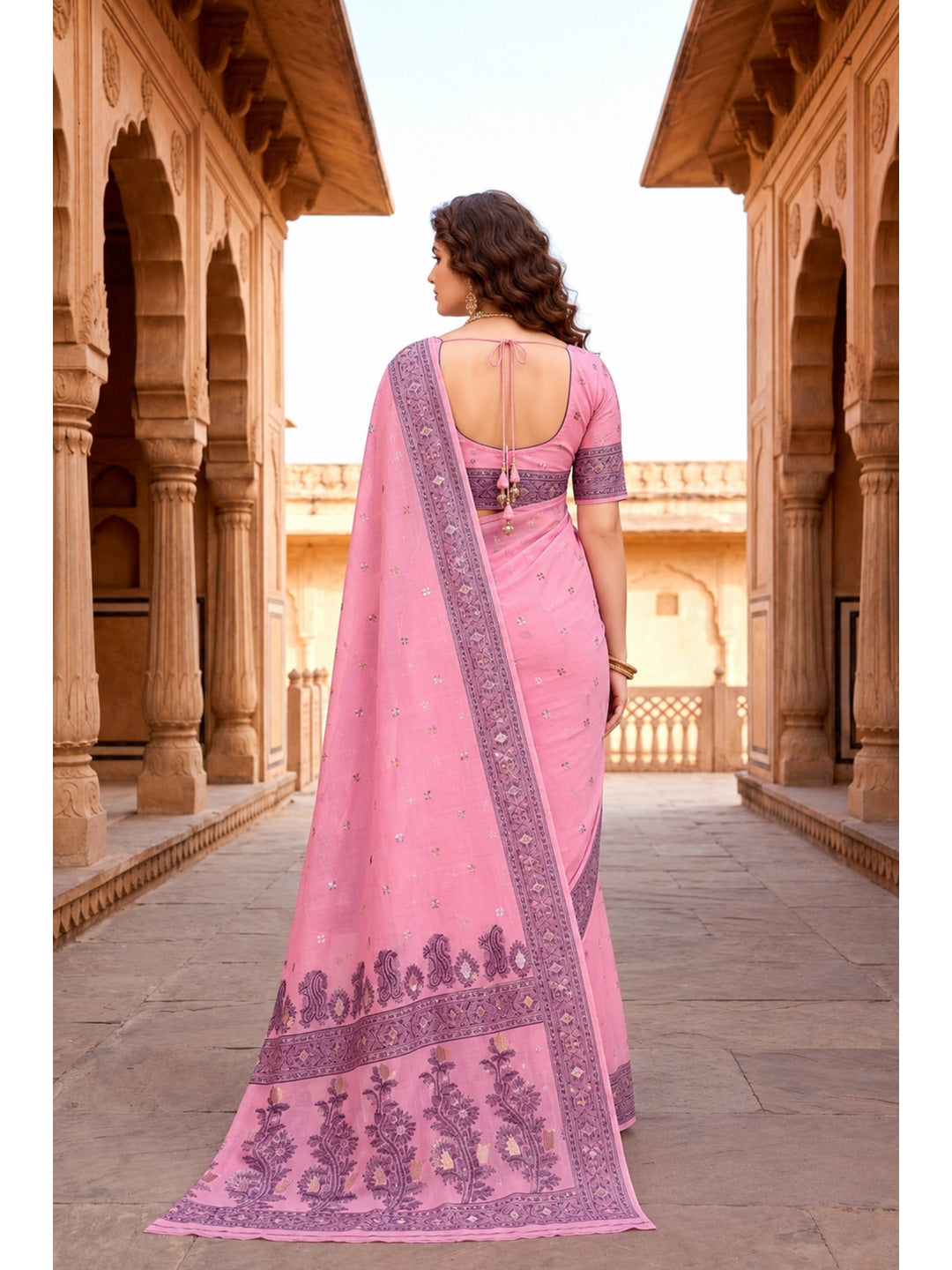 Peachmode Pink Cotton Blend Urvi Cotton Saree - Image 5
