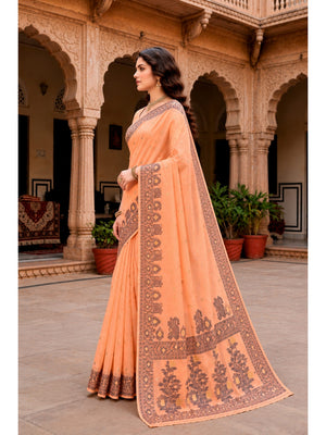 Peachmode Peach Cotton Blend Urvi Cotton Saree - Image 2