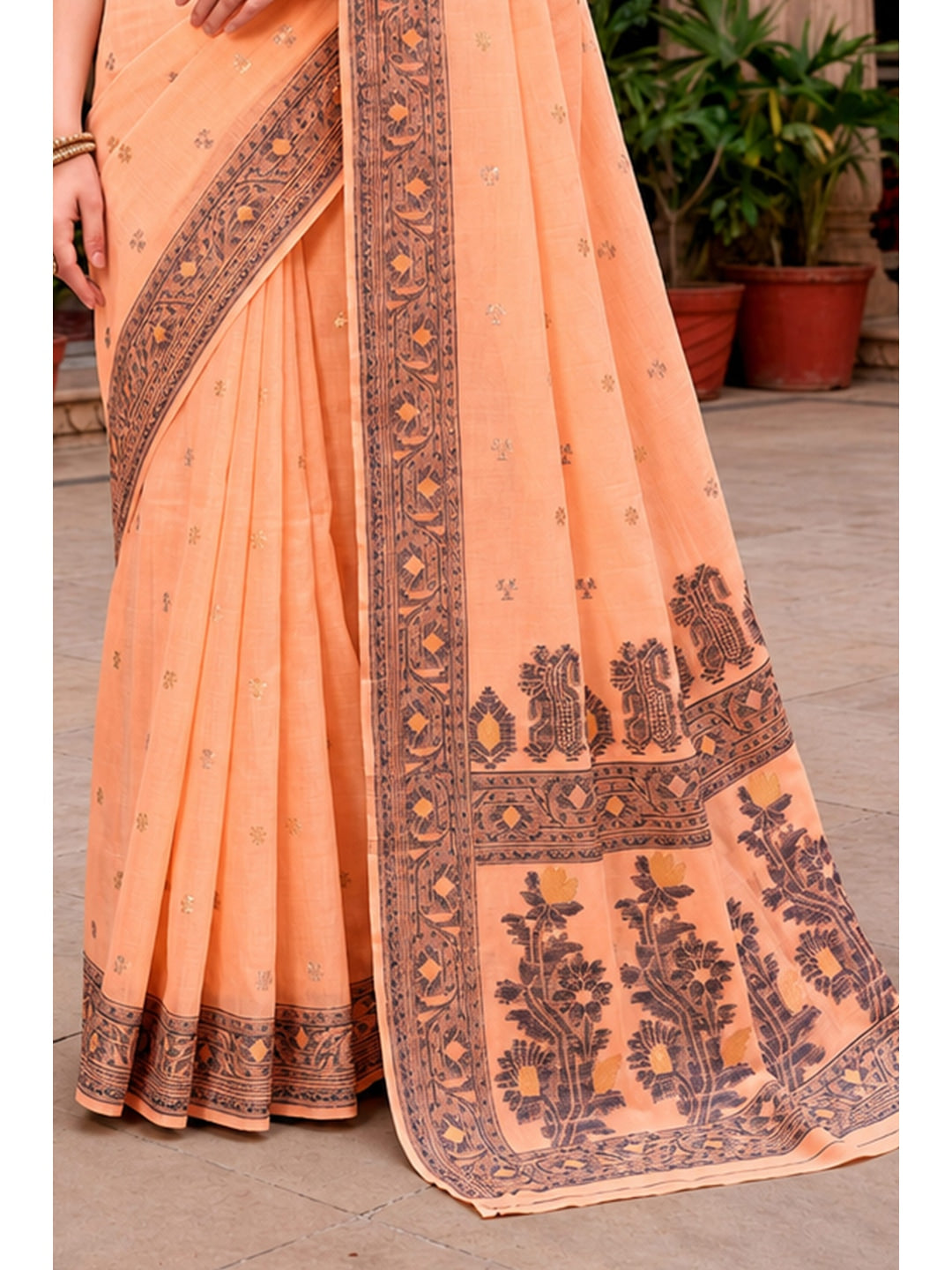 Peachmode Peach Cotton Blend Urvi Cotton Saree - Image 4