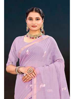 Peachmode Lavender Cotton Blend Varnika Cotton Saree - Image 2