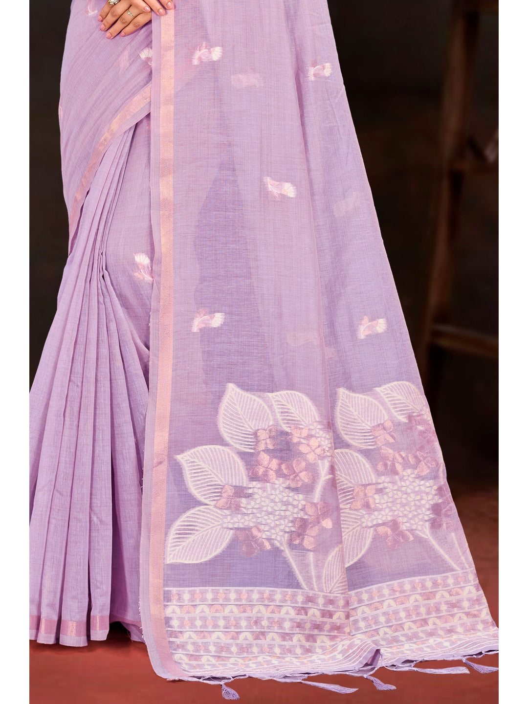Peachmode Lavender Cotton Blend Varnika Cotton Saree - Image 3