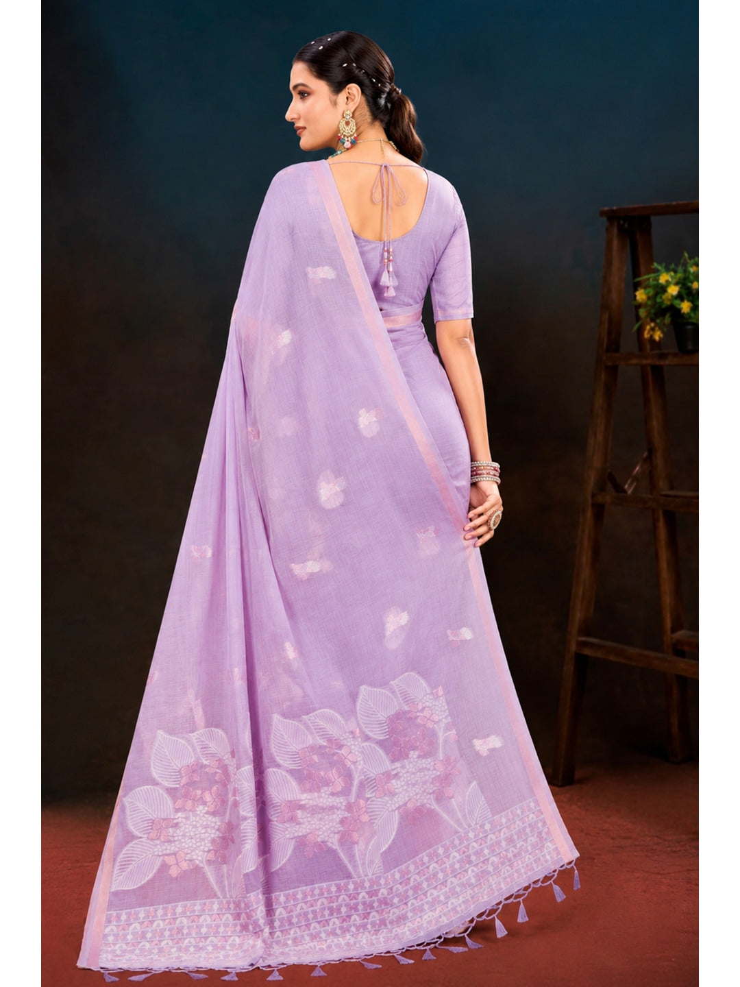 Peachmode Lavender Cotton Blend Varnika Cotton Saree - Image 4