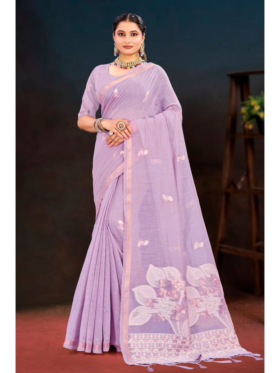 Peachmode Lavender Cotton Blend Varnika Cotton Saree - Image 6