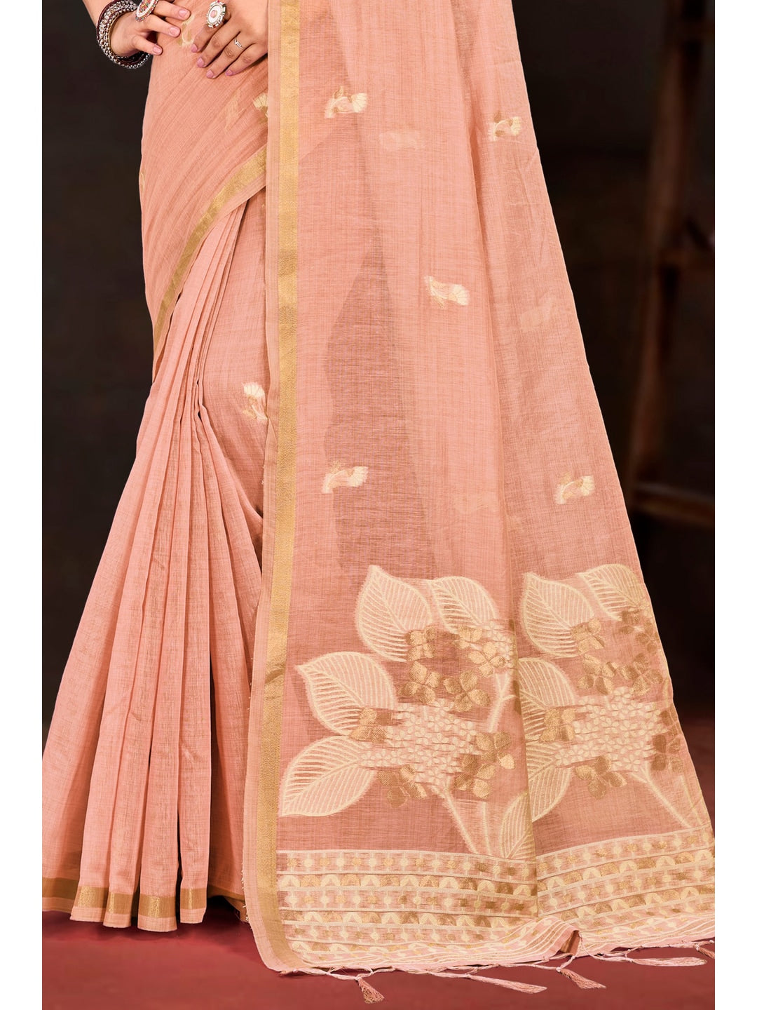Peachmode Peach Cotton Blend Varnika Cotton Saree - Image 4