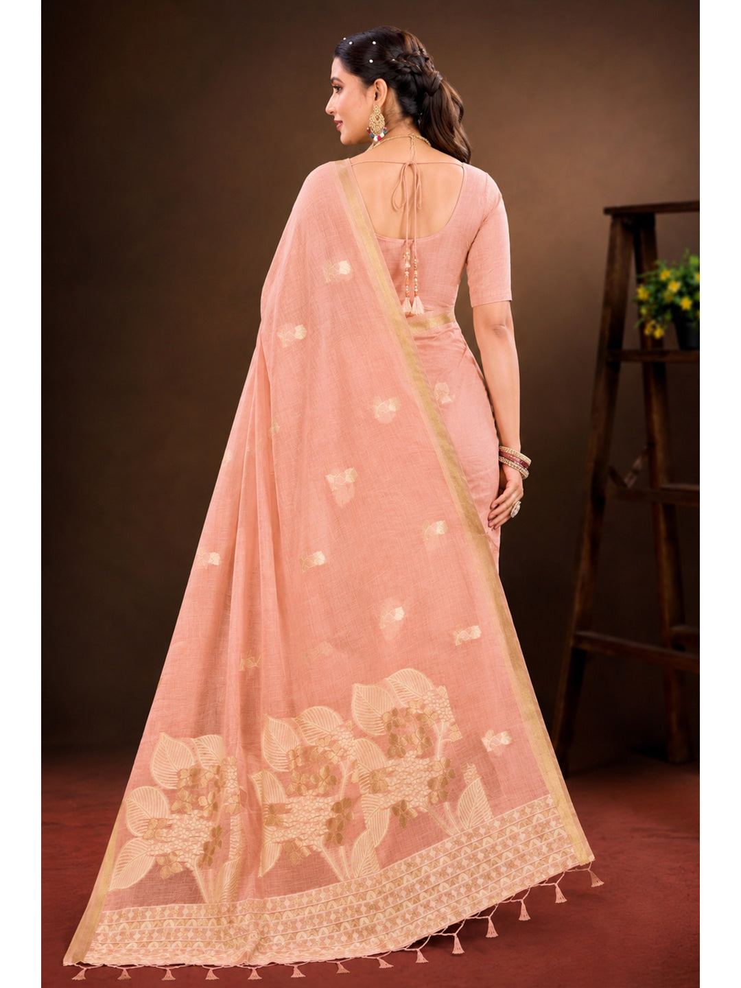 Peachmode Peach Cotton Blend Varnika Cotton Saree - Image 5
