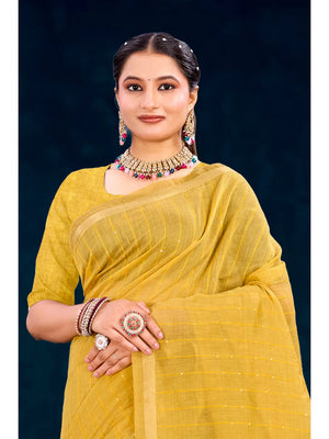 Peachmode Yellow Cotton Blend Varnika Cotton Saree - Image 2